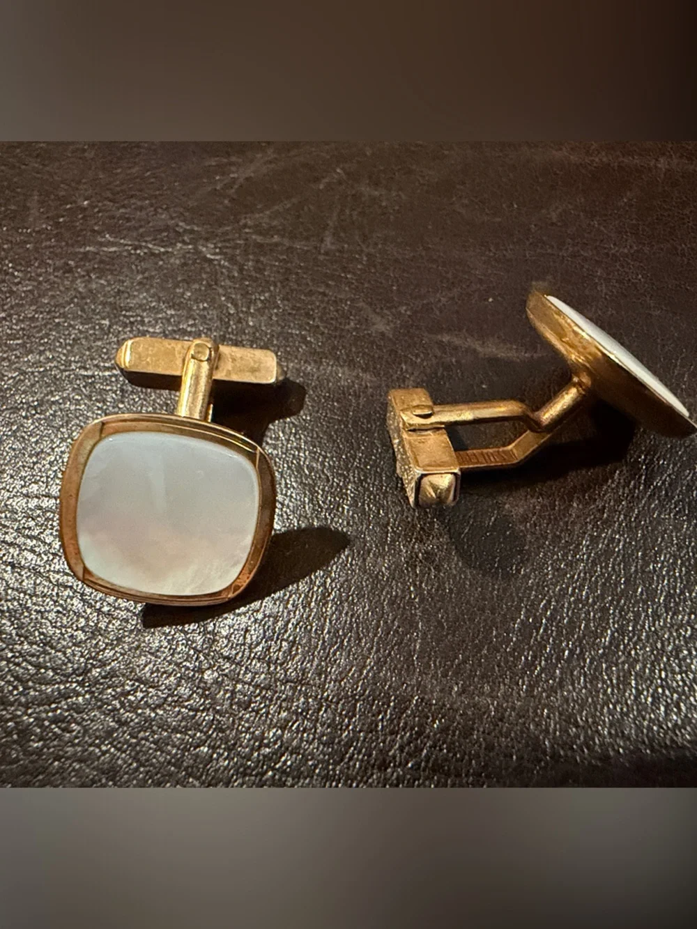 SWANK Gold-Tone Cufflinks with White Mother-of-Pearl Inset